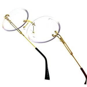 Rimless Oval Eyeglasses Gold Frame Clear Lens Fashion Glasses Men Hip Hop Lentes